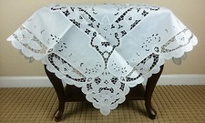 Embroidered White Floral 33x33" Sqaure Embroidery Fabric Tablecloth Wedding