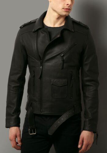 New Men's Genuine Lambskin Leather Jacket Black Slim fit Motorcycle Biker Jacket - 第 1/6 張圖片