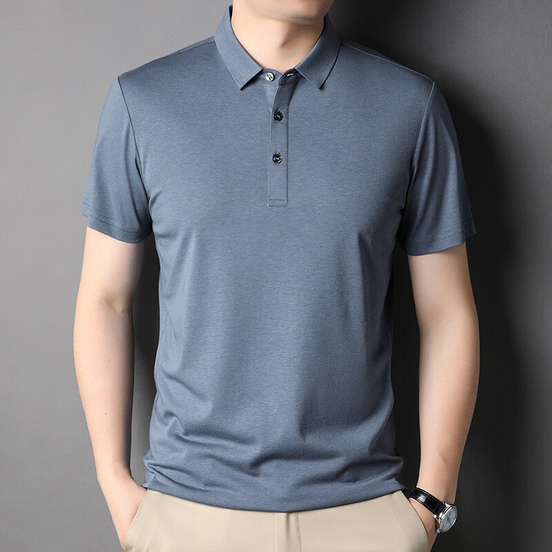 Mens Silk Blend Outdoor Solid Breathable Summer Short Sleeve Mens Silk Blend Outdoor Solid Breathable Summer Short Sleeve