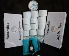 Anacrylics Color Powders Lot Of 16 Jars W/ Stiletto And Tapered Square Tips