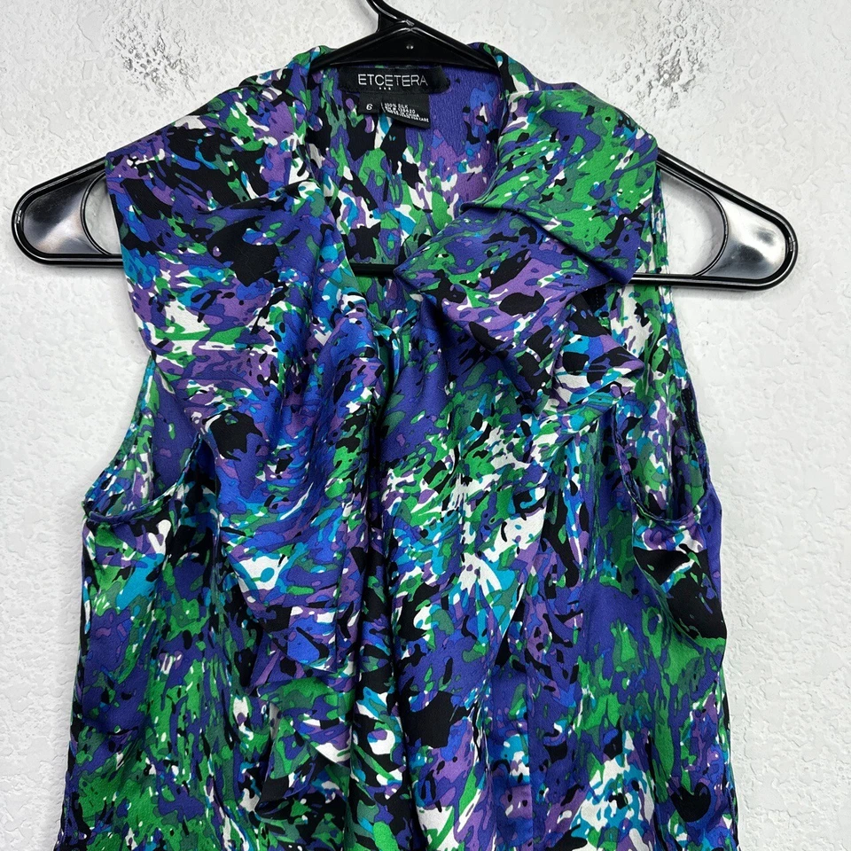 Camisa ETCETERA Mujer Talla 6 Seda Floral Volantes Sin Mangas Artística Boho Cachicho Foto 3 de 4