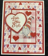 STAMPIN UP Valentine Love CARD KIT - GNOME WITH HEARTS Makes 4 Sample