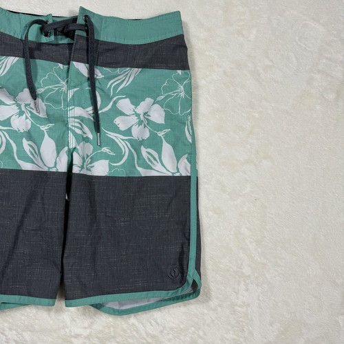 Hang Ten Board Shorts Boys Medium 10/12 Teal Gray Floral Swim Trunks Beach Pool - Picture 3 of 11