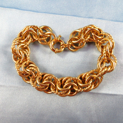 Signed SLC Textured Triple Chain Link Bracelet GP Chunky 8'' Long for Charms NICE