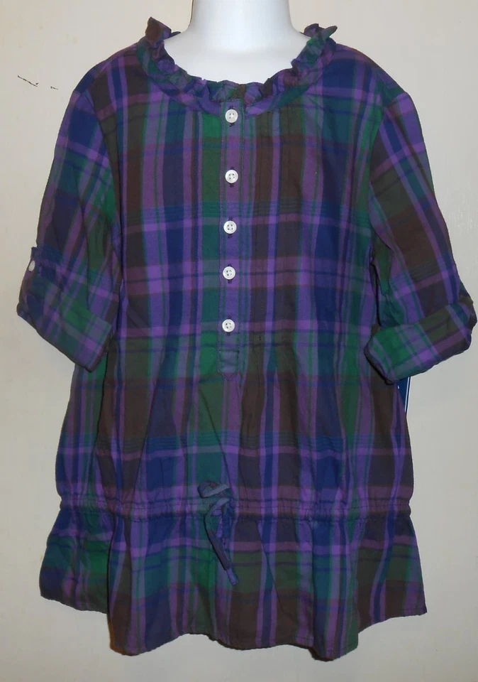 American Living Girls Roll-Up Sleeves Plaid Tunic Blouse Purple Multi M/8-10 NWT - Image 2 of 3