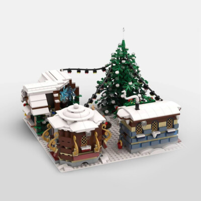 MOC Winter House & Christmas Trees Modular Building Block DIY Architecture Brick