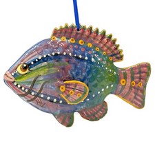 Vintage Ceramic Fish Hanging Hand Painted 3D Nautical Beach Sea Decor Signed HL