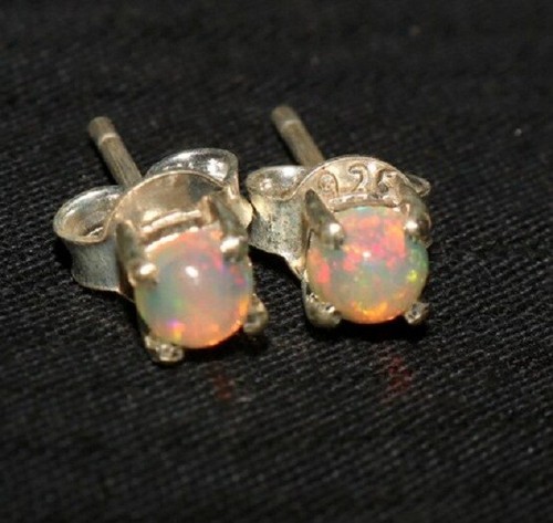 925 Sterlingsilber Echt Rund Äthiopischer Feueropal Ohrring Geburtstagsgeschenk - Bild 5 von 8