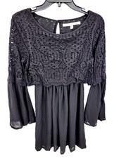 Max Studio Dress Womens Medium Black Cutout Overlay Bell Sleeve Artsy Flirty