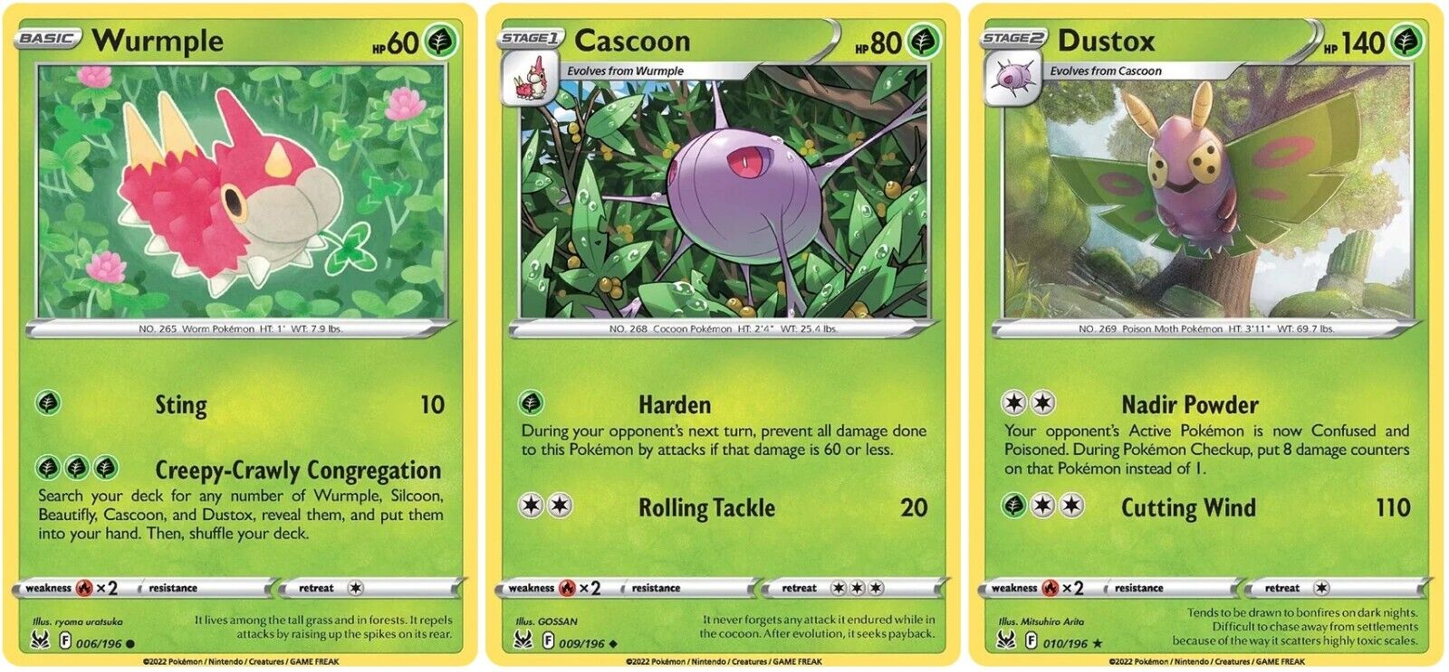 Wurmple + Cascoon + Dustox - Lost Origin - Mint-Near Mint Pokemon TCG
