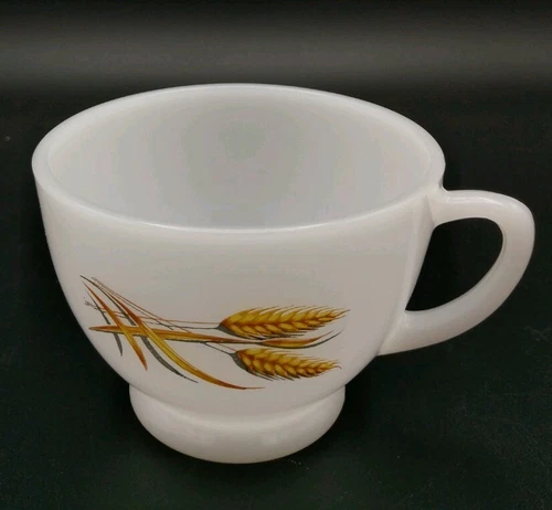 Vintage Anchor Hocking Fire King Milk Glass Tea Coffee Cup Wheat Pattern 