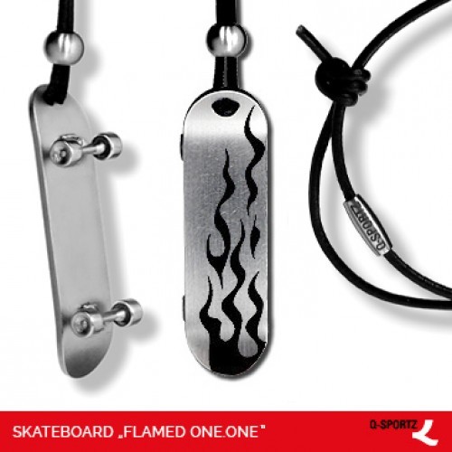 Q-Sportz Skateboard "Flamed One.One" Schmuck Anhänger Edelstahl Q-Sportz Skateboard "Flamed One.One" Schmuck Anhänger Edelstahl