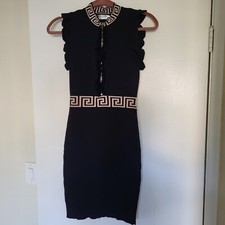 J&H Fashion Paris Dress SZ L Black Pencil Night Out Stretch Geometric