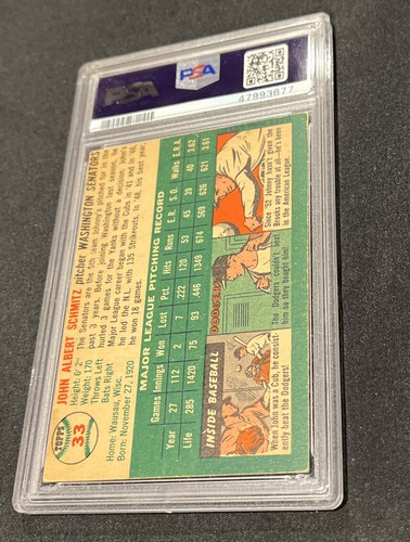 Johnny Schmitz Washington Senators Auto Signed 1954 Topps Card #33 ~ PSA/DNA - Picture 5 of 7