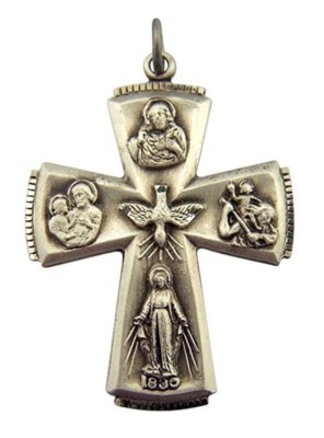 Sterling Silver Four Way Cross Medal with Holy Dove Center, 1/2