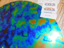 Dichroic Glass:CBS 96 COE Cyan/Dk. Red Fusion on Flat Thin Black - 3"Sq