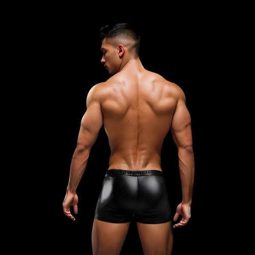 Envy Lace-Up Wetlook Trunks-Black/Red Mens Sexy Underwear - Picture 2 of 5