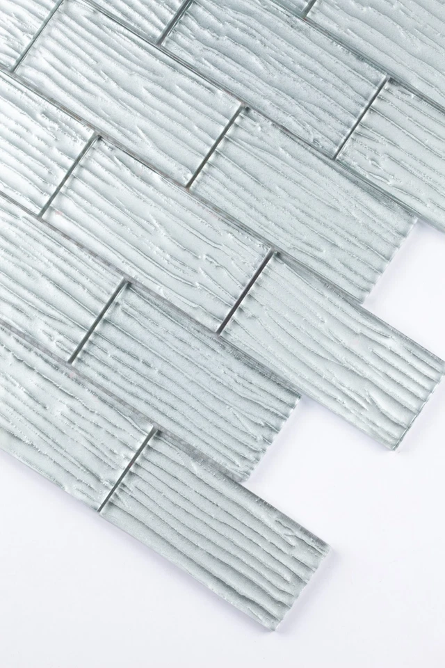 Azulejo decorativo de metro de vidrio con patrón de grano de madera 2x4 para pared cocina baño Foto 4 de 4