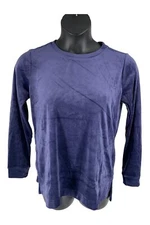 Denim & Co. Printed Velour Pullover with Hi-Low Hem Navy