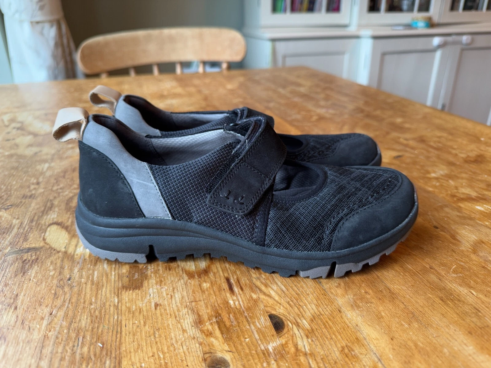 SCARPE COMODE DONNA CLARKS TRIGENIC PELLE NERA UK 4 D FLATS