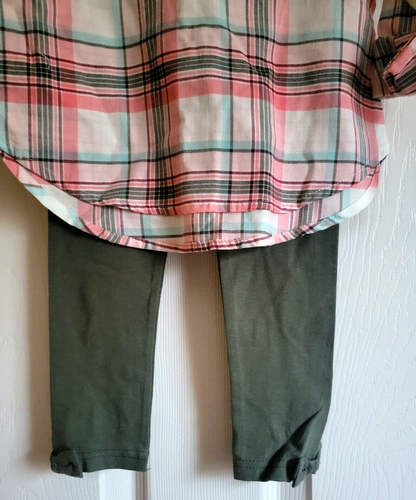 Carters 2 Piece Girl Child Size 4 Long Sleeve Shirt & Olive Green Leggings NEW - Picture 3 of 9