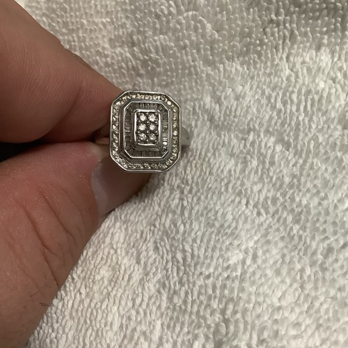 Art Deco Cocktailring Jugendstil 10K Weißgold Diamant 3-stufig gewölbt - Bild 7 von 9