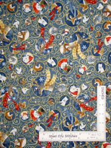 Christmas-Animals-Snow-amp-Swirl-Blue-Cotton-Fabric-QT-Woodland-Dream-By-The-Yard