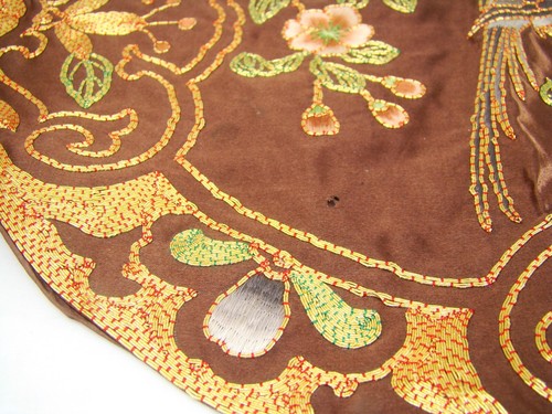 Vintage Golden Cloud Ricamati a Mano Seta Rayon Tappetino Marrone 43.2cm x 33cm - Foto 6 di 10