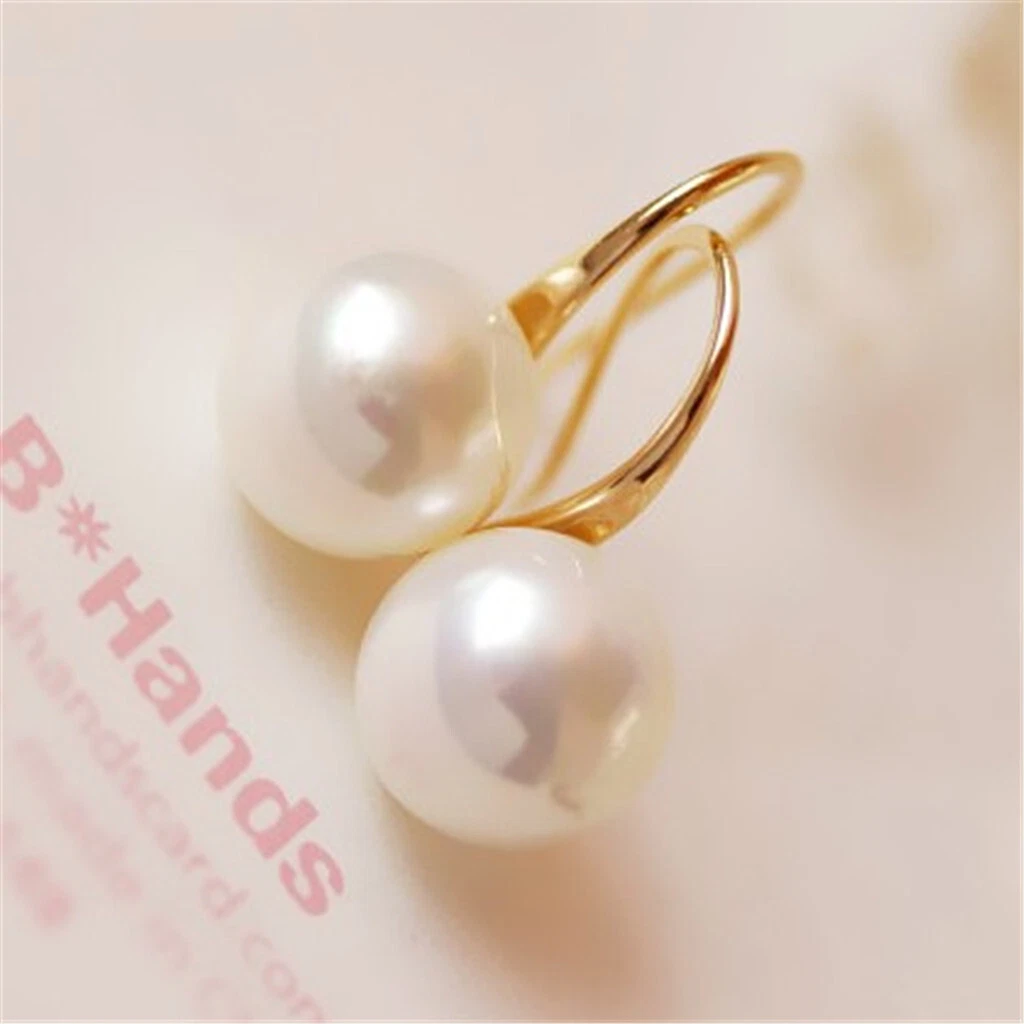 Grandmother Woman Girl Fine 14K Gold Large Pearl Drop Hoop Earrings