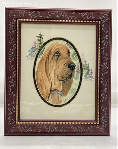 Bluthund Hund Gemälde 2002 signiert von Suzanne