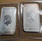 (qty 2) 2018 Australia Dragon Elizabeth II $1 .9999 Fine Silver Bar 1 oz
