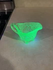 VINTAGE GREEN DEPRESSION URANIUM GLASS CREAMER WITH AN AVOCADO PATTERN
