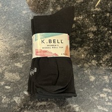 K BELL Women's Modal Roll Top Crew Socks, 5.5-10 Shoe Size, 6 Pairs Black NWT