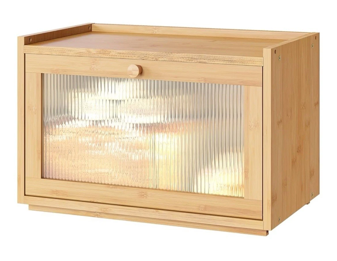 Bread Box for Kitchen Counter Large Capacity Bamboo Storage Natural- Window