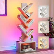 6 Tier Tree Bookshelf with Lights, LED Book Tree Bookcase with Storage Organi...