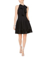 Vince Camuto Women's Sequined-Hem Fit & Flare Dress (Black, 14)
