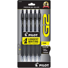 Pilot G2 Retractable Gel Ink Pens, Fine Point, 0.7mm. Black Ink, 5 Pack