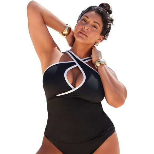 Swimsuits for All Women's Plus Size Crisscross High Neck Tankini Top -