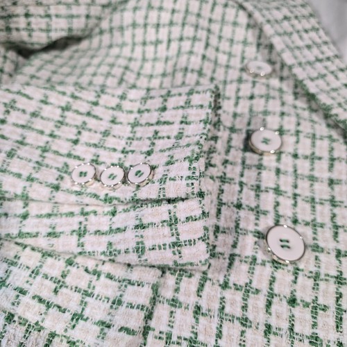 Rachel Zoe US Medium White Green Tweed Blazer Jacket Coat Lined Runway Office - Picture 12 of 12
