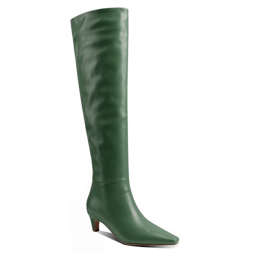MOOMMO Women Kitten Heel Over Knee High Boots Square Toe Matte Pull On Wide C... - Picture 5 of 6