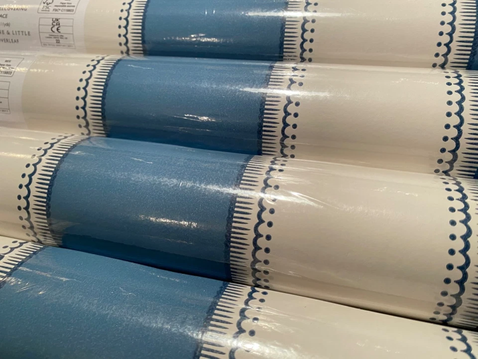 11YD NINA CAMPBELL Osborne & Little Sackville Stripe Blue Wallpaper $225 Retail - Image 3 of 4