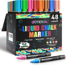 Liquid Chalk Markers 48 Colors Washable Reversible Tips for Glass Blackboard and