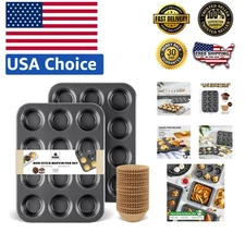 Exceptional Nonstick 12-Cup Muffin Pan Bundle with 500  Cupcake Liners