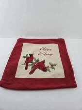 Cardinal Birds Christmas Throw Pillow Cover ONLY Winter Holiday Home Decor 15”