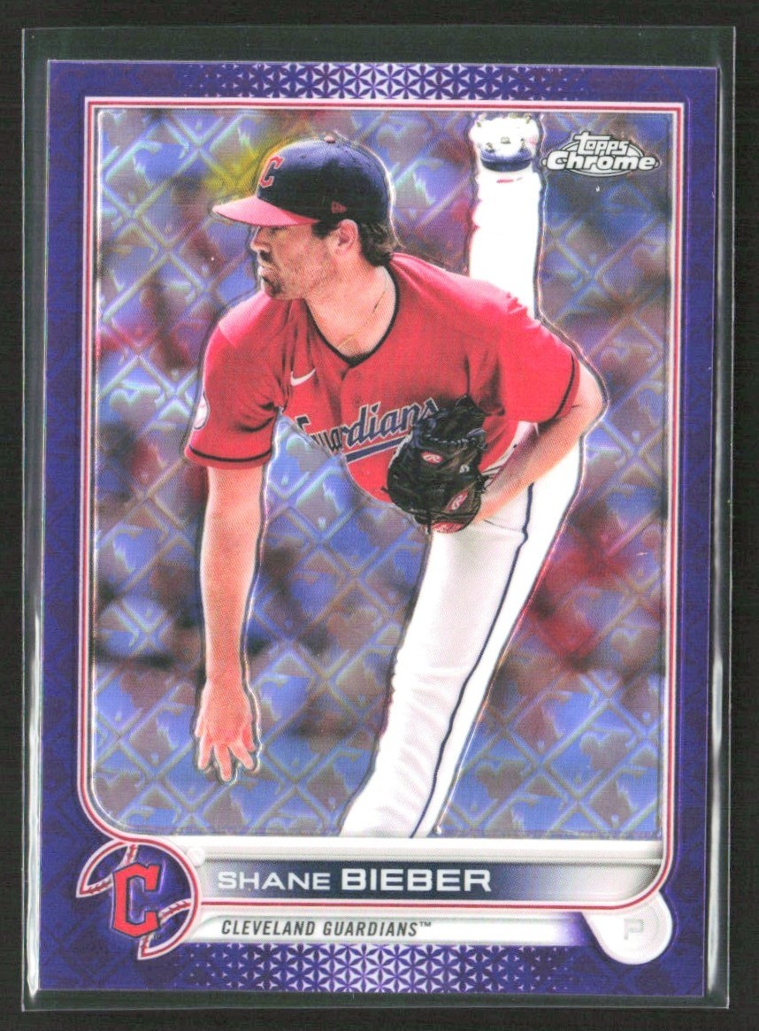 Shane Bieber 2022 Topps Chrome Logofractor Purple Refractor /250 #66