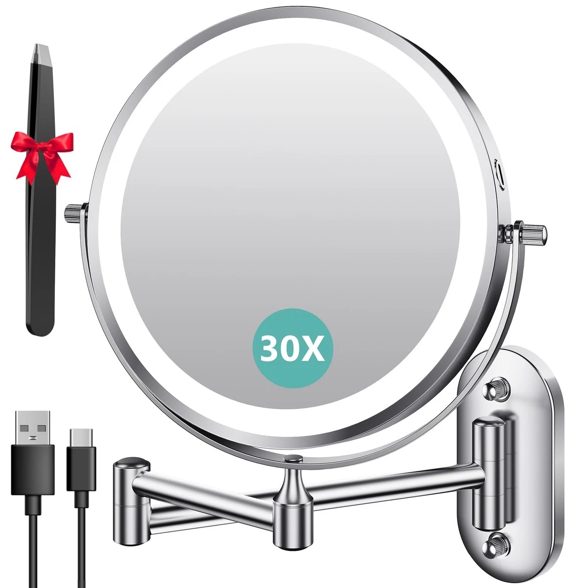 JADAZROR Specchio ingranditore 20X con 3 ventose e supporto regolabile a 360°, specchio per trucco da 15 cm con ingrandimento 20X, specchio ingranditore da viaggio compatto portatile con pinzette