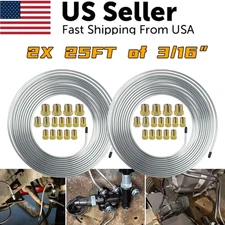 2x Copper Nickel Brake Line Tubing Kit 3/16 OD 25 FT Coil Roll All Size Fitting~
