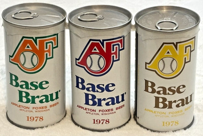 1970 s (3) Appleton Foxes-Base Brau  -Stevens Point Brew-12 oz-Steel Beer Cans