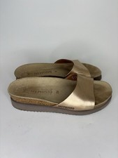 Mephisto Sandals Slides Women Size 39 US 8 Gold Leather Made In France