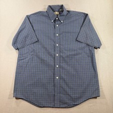 VTG LL Bean Short Sleeve Button Shirt Mens Large Blue Plaid Check Wrinkle Free